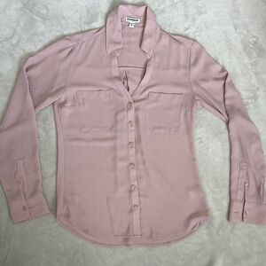 Express Blush Pink Long Sleeve Button Shirt with Roll Tab Button Collar V Neck